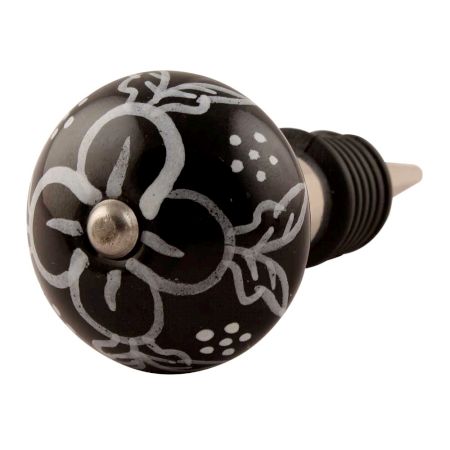 Black Ceramic Floral Wine Stopper